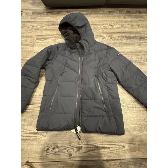 Calvin Klein Mens Puffer Jacket With Hood Size M Navy Blue Sorona Aura